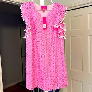 NEW Lilly Pulitzer Neon Geo Eyelet Prosecco Pink Astara dress xs with tags!